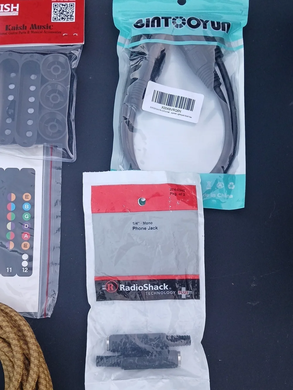 Assorted Guitar Cables - Black, Purple, Brown And Accesories